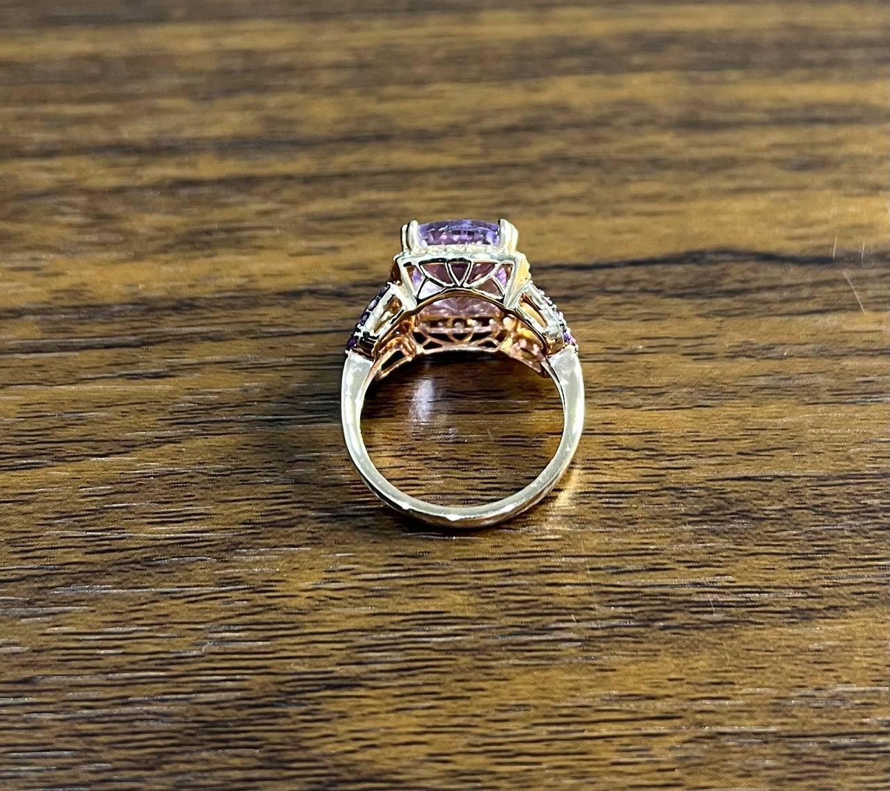 Purple Violet Amethyst Diamond Halo 14K Rose Gold Drop Statement Ring