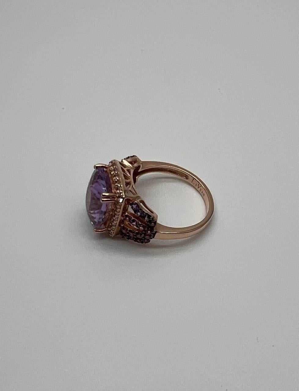 Purple Violet Amethyst Diamond Halo 14K Rose Gold Drop Statement Ring