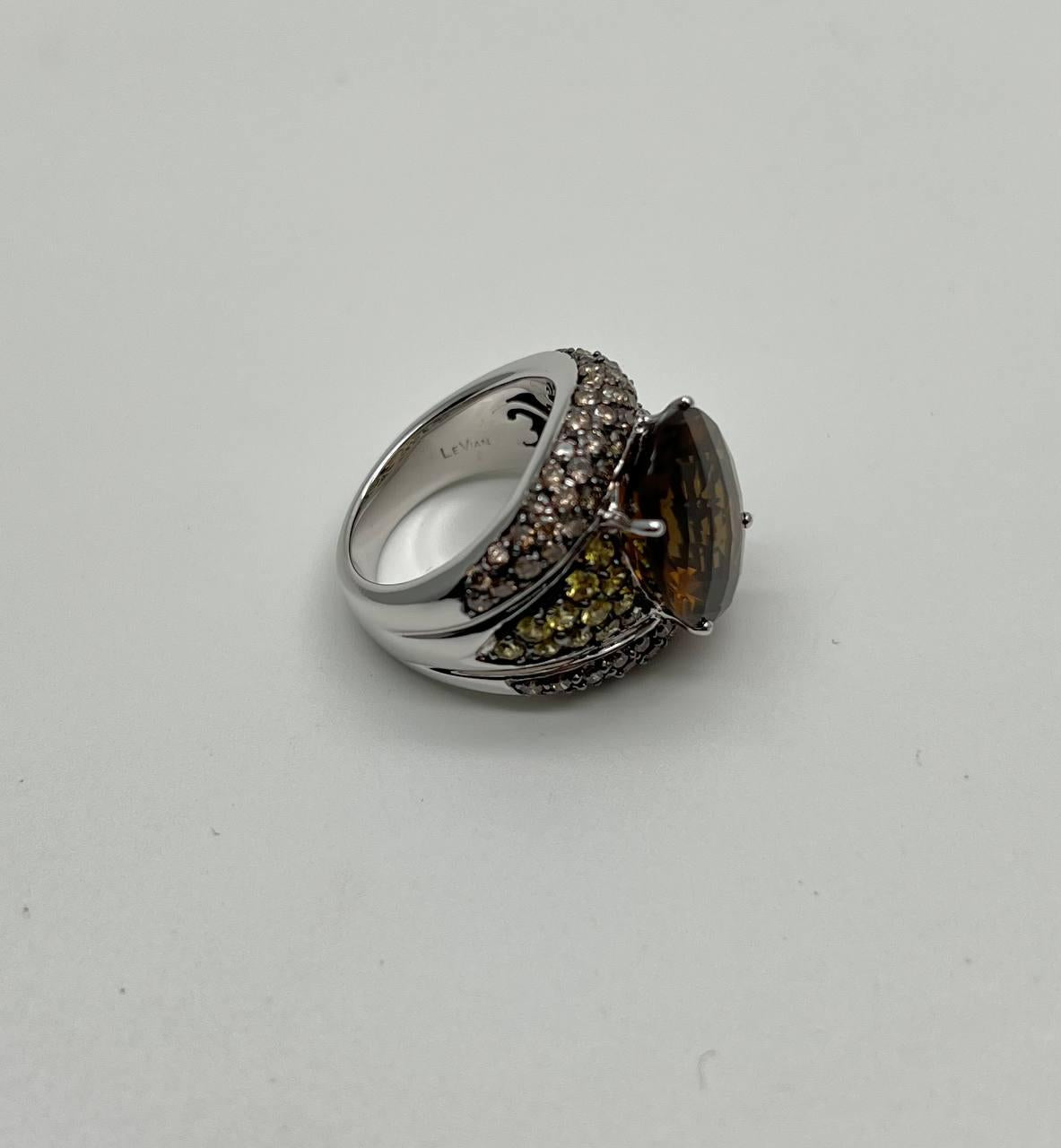 Oval Amber Orange Citrine Yellow Sapphire Diamond Pave Set 14K White Gold Ring