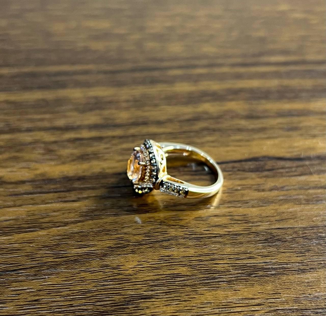 Oval Light Pink Peach Morganite Halo White Champagne Cognac Diamonds Gold Ring