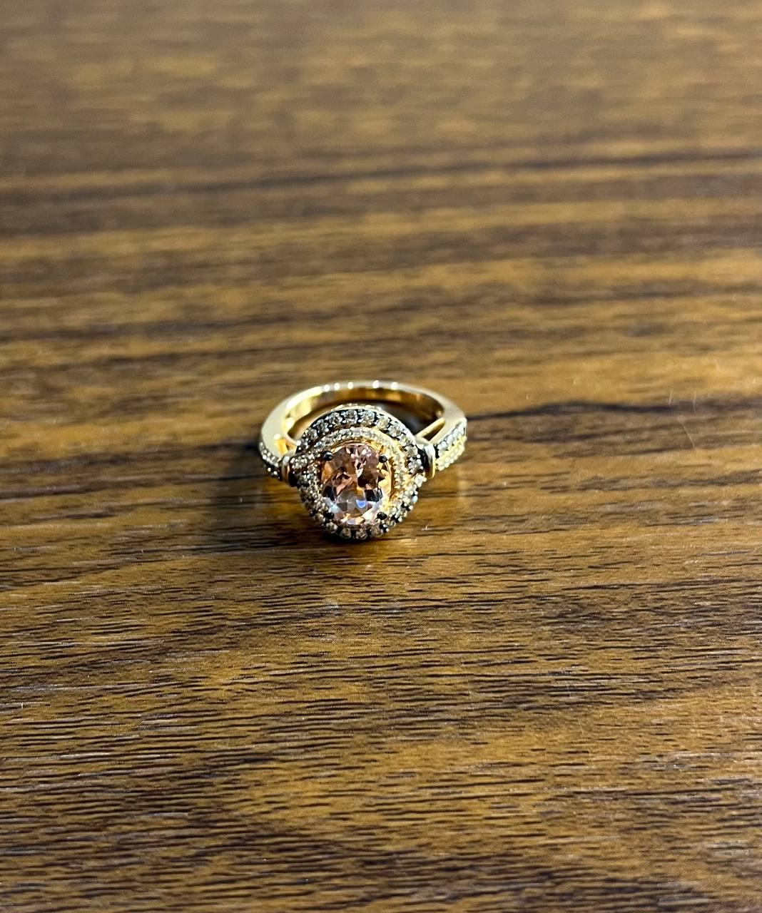 Oval Light Pink Peach Morganite Halo White Champagne Cognac Diamonds Gold Ring