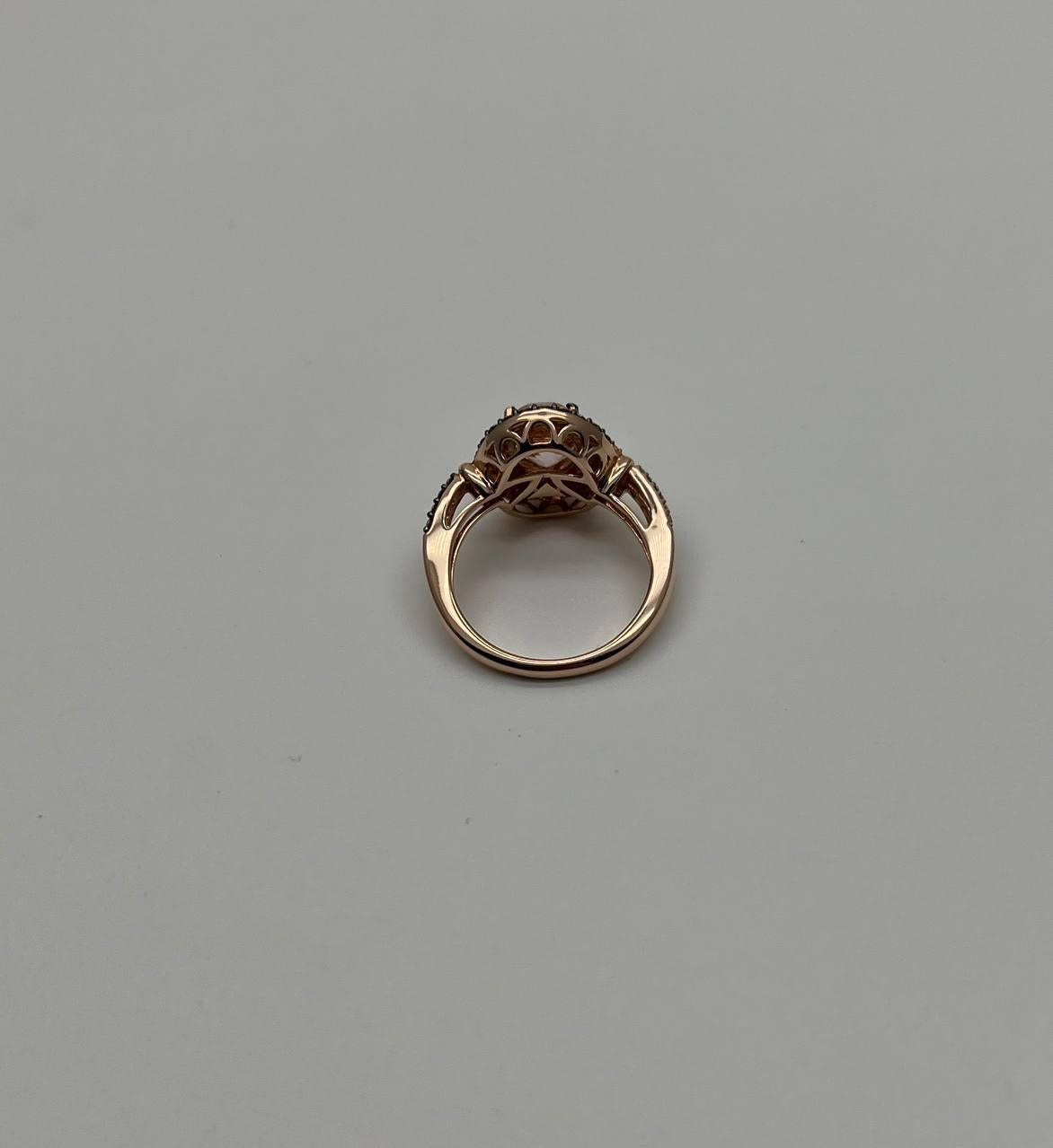 Oval Light Pink Peach Morganite Halo White Champagne Cognac Diamonds Gold Ring