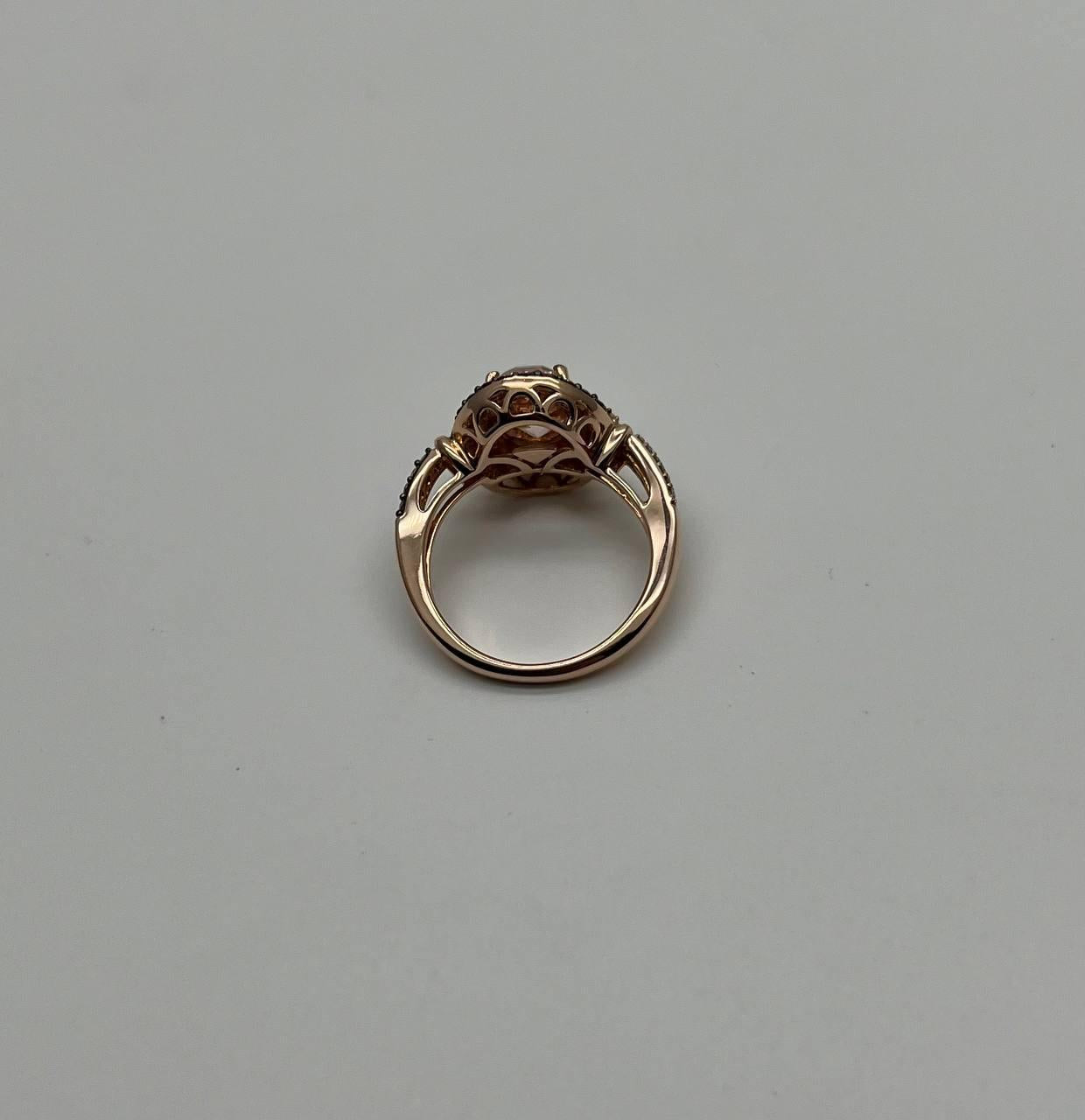 Oval Light Pink Peach Morganite Halo White Champagne Cognac Diamonds Gold Ring