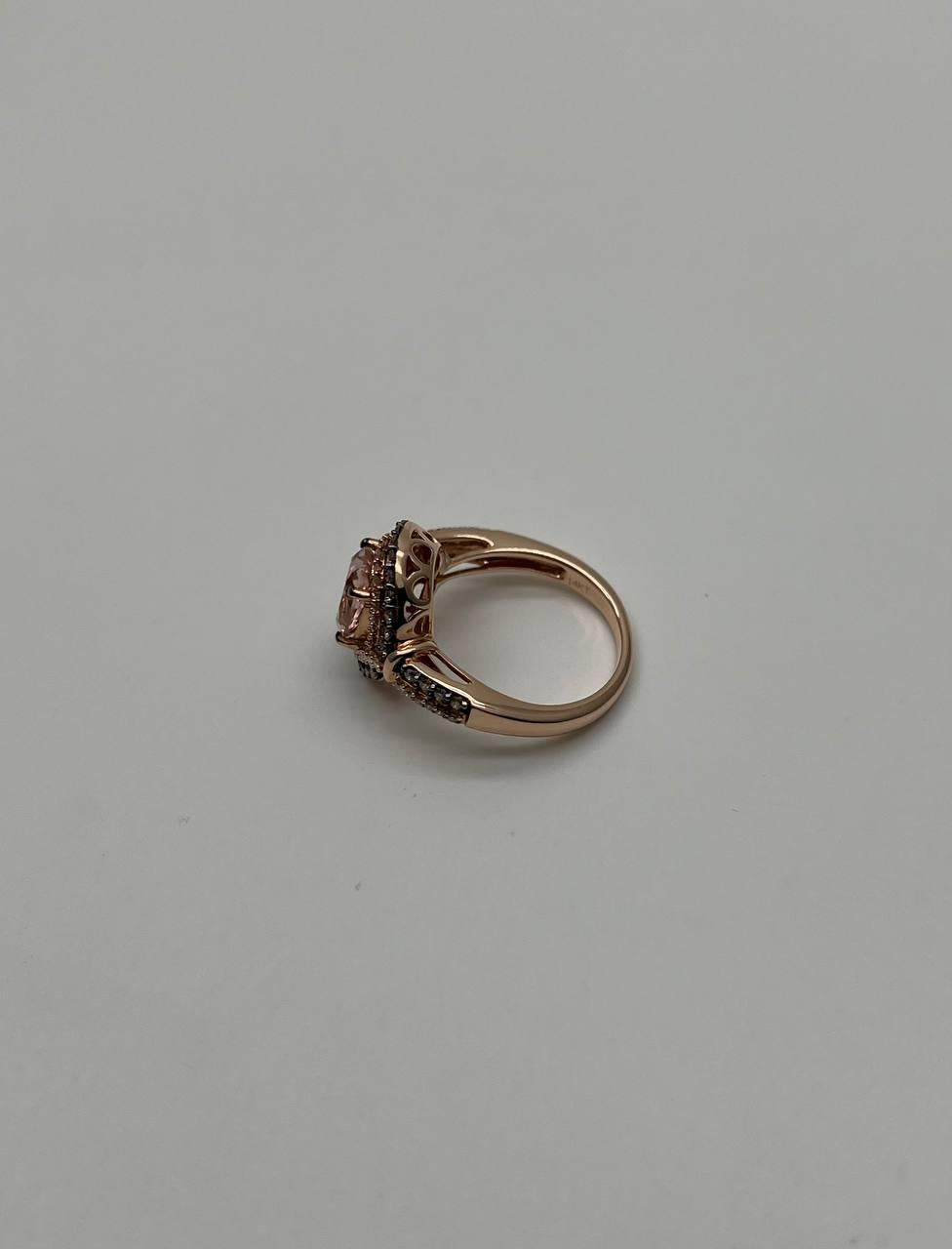 Oval Light Pink Peach Morganite Halo White Champagne Cognac Diamonds Gold Ring