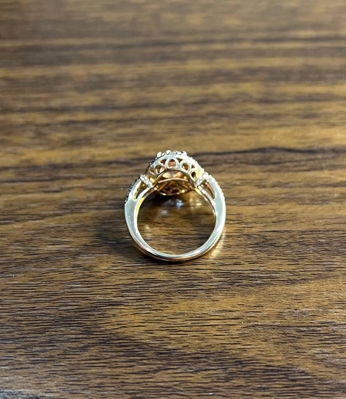 Oval Light Pink Peach Morganite Halo White Champagne Cognac Diamonds Gold Ring