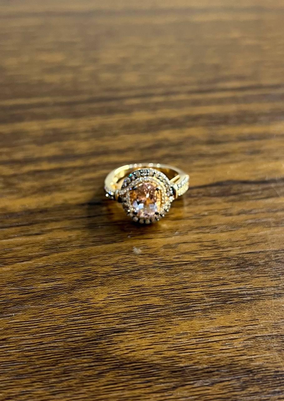 Oval Light Pink Peach Morganite Halo White Champagne Cognac Diamonds Gold Ring