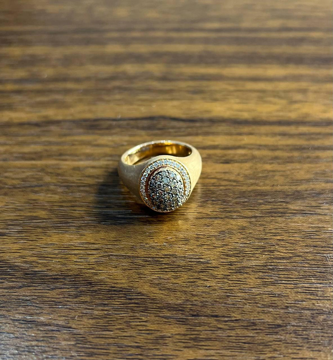 White Diamond Cluster Halo Pave Set 14K Yellow Gold Brushed Finish Band Ring