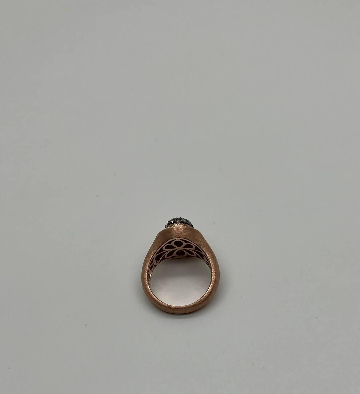White Diamond Cluster Halo Pave Set 14K Yellow Gold Brushed Finish Band Ring