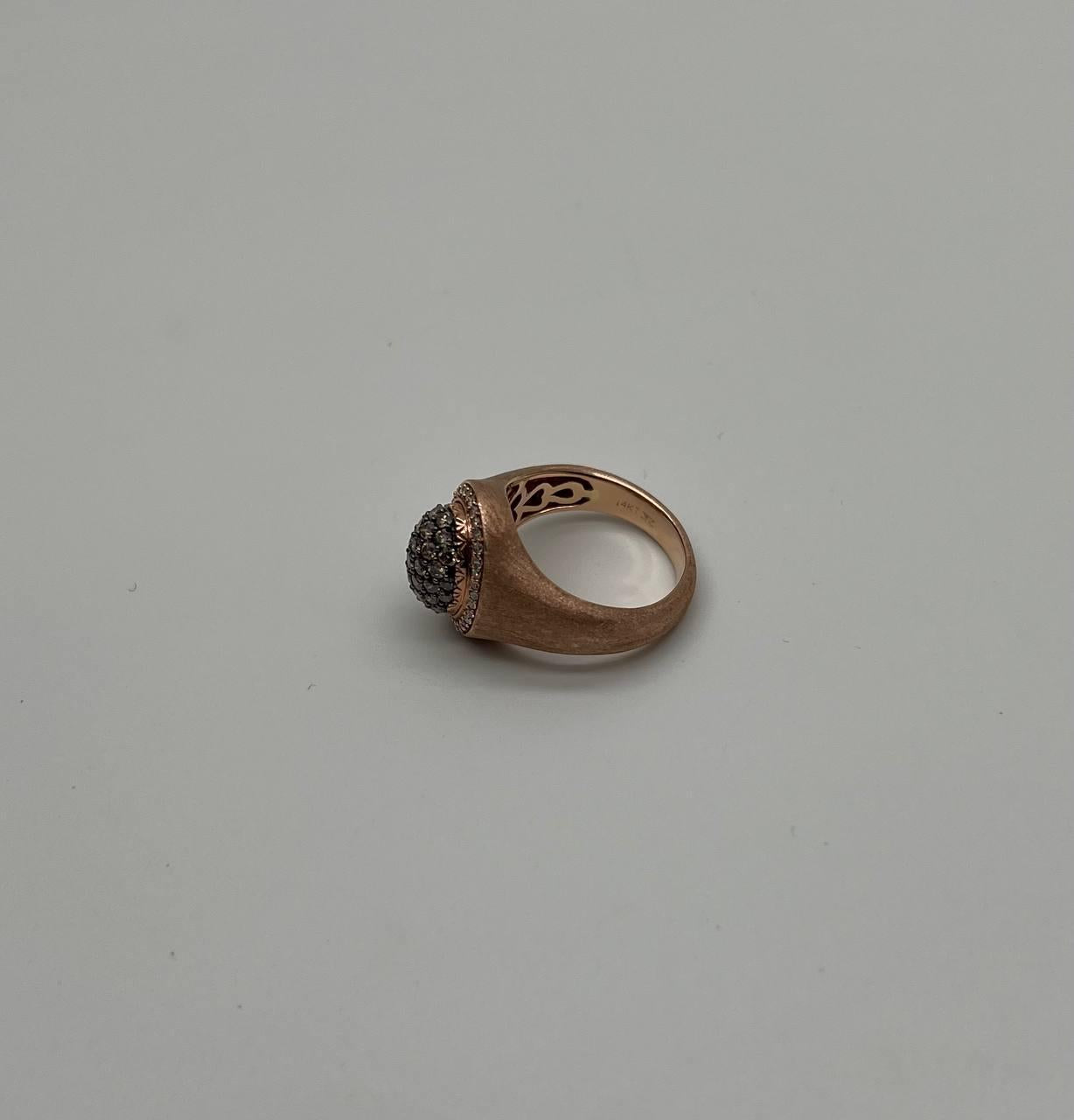 White Diamond Cluster Halo Pave Set 14K Yellow Gold Brushed Finish Band Ring