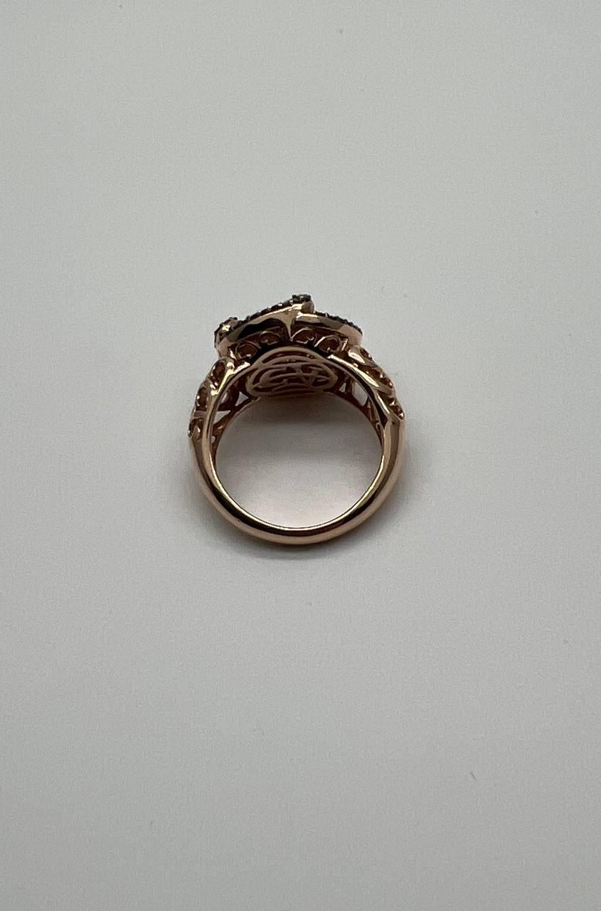 Pink Translucent Mother of Pearl Black Diamonds Halo 14K Rose Gold Cocktail Ring