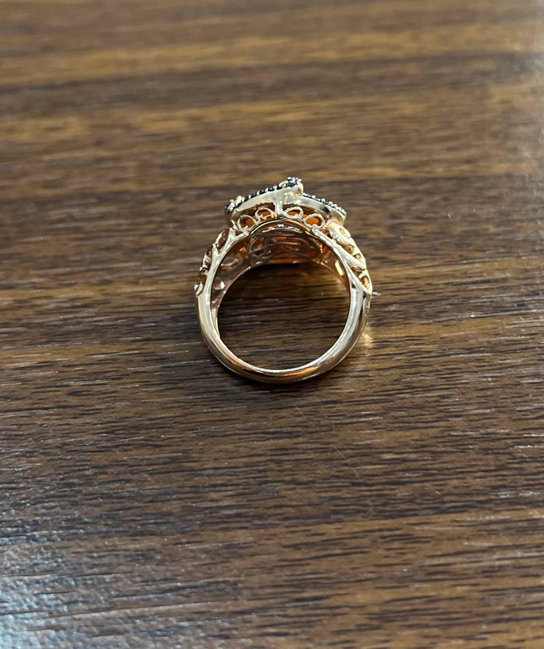 Pink Translucent Mother of Pearl Black Diamonds Halo 14K Rose Gold Cocktail Ring