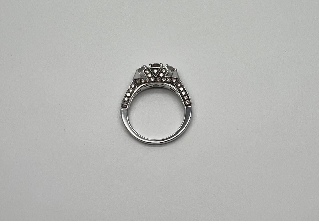 Brown Chocolate Diamond White Diamonds Pave Set 14K White Gold Statement Ring