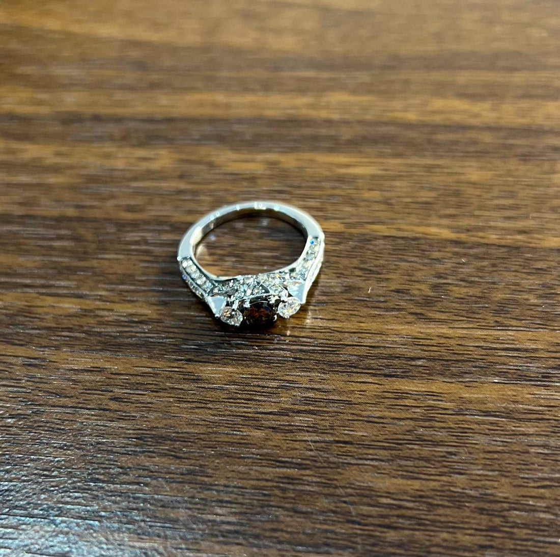 Brown Chocolate Diamond White Diamonds Pave Set 14K White Gold Statement Ring