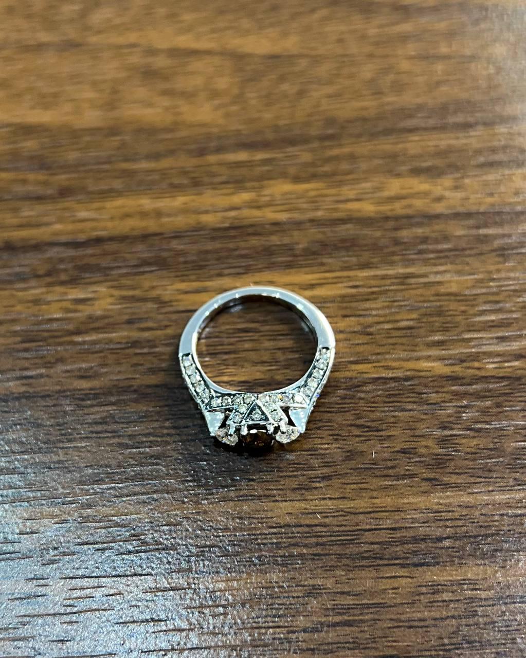 Brown Chocolate Diamond White Diamonds Pave Set 14K White Gold Statement Ring
