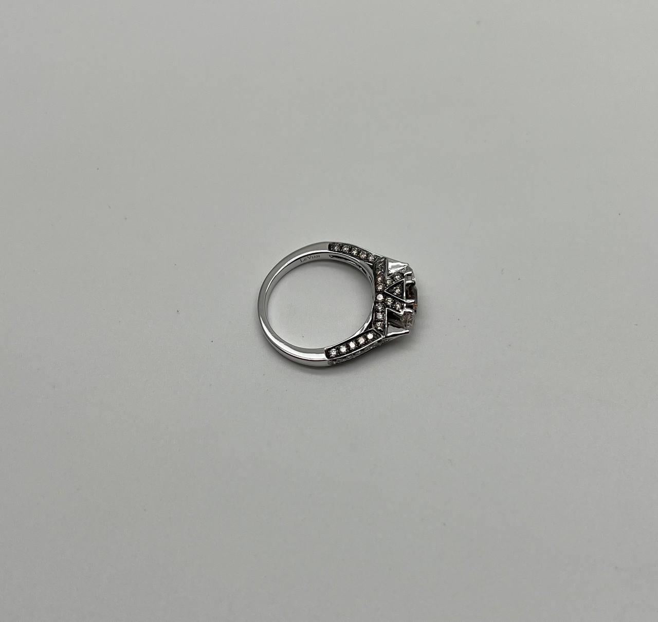Brown Chocolate Diamond White Diamonds Pave Set 14K White Gold Statement Ring