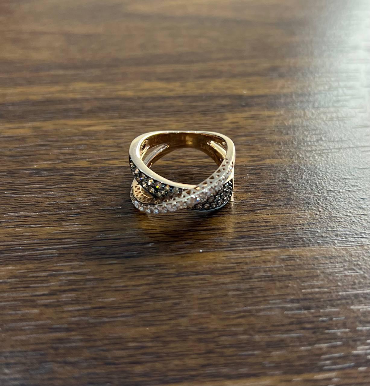 Intertwined Pave-Set White Champagne Diamonds 14K Rose Gold Statement Ring
