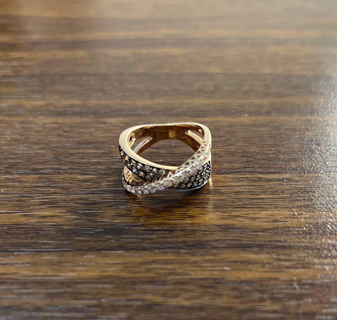 Intertwined Pave-Set White Champagne Diamonds 14K Rose Gold Statement Ring