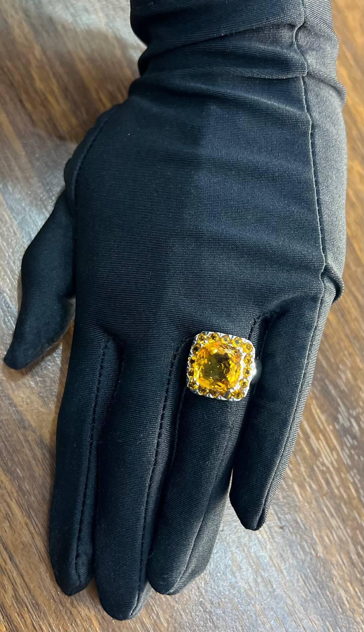 Amber Orange Citrine Halo Citrines 14K White Gold Statement Cocktail Ring