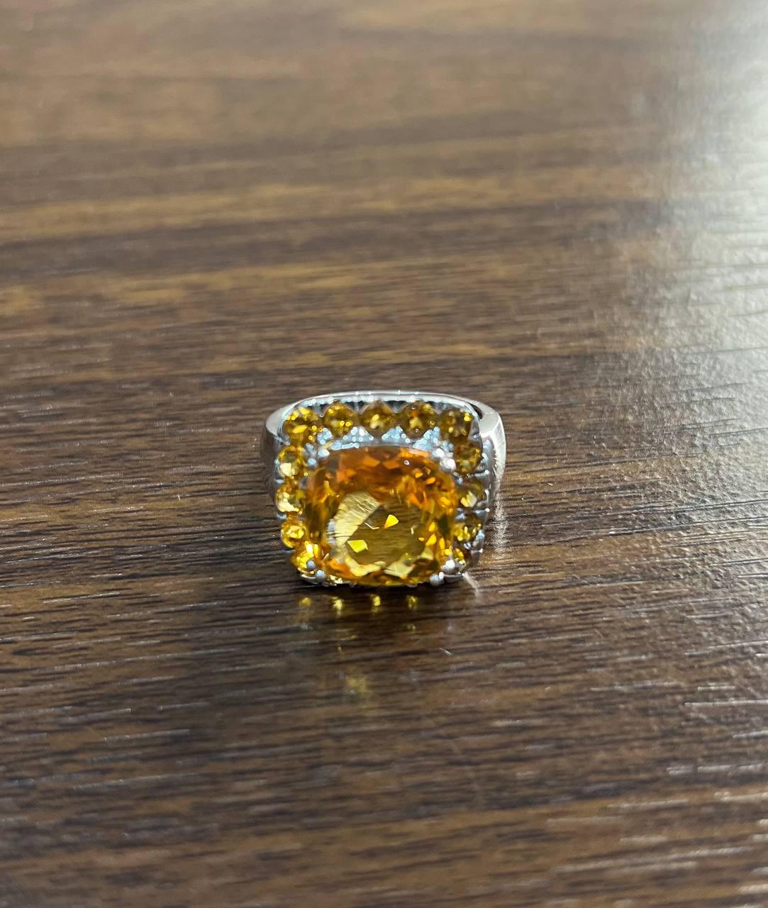 Amber Orange Citrine Halo Citrines 14K White Gold Statement Cocktail Ring