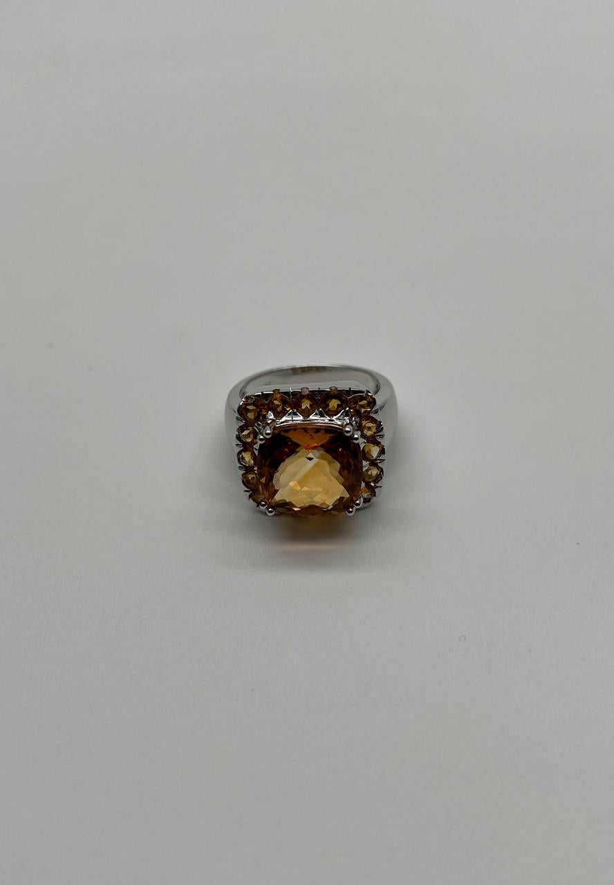 Amber Orange Citrine Halo Citrines 14K White Gold Statement Cocktail Ring