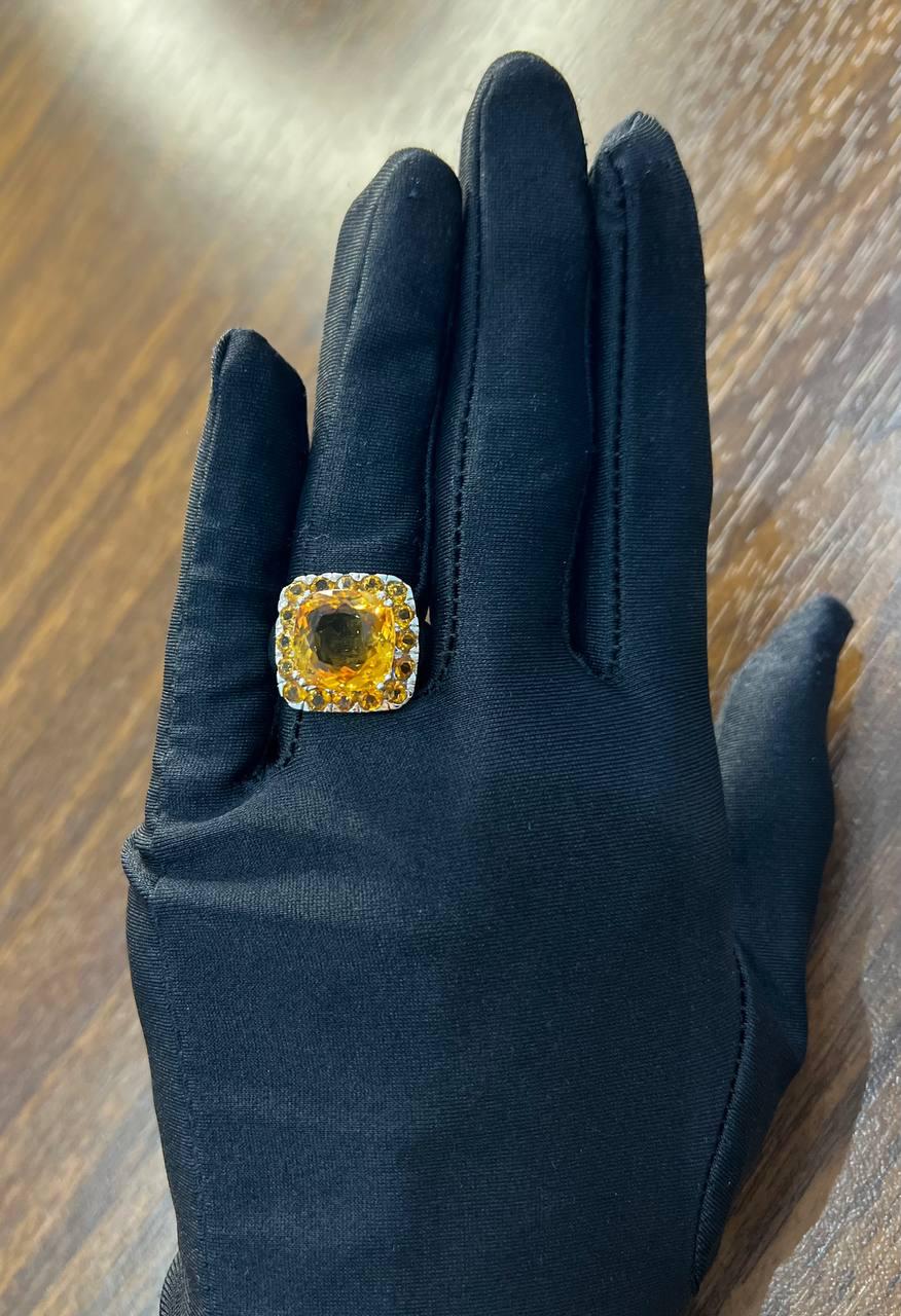 Amber Orange Citrine Halo Citrines 14K White Gold Statement Cocktail Ring