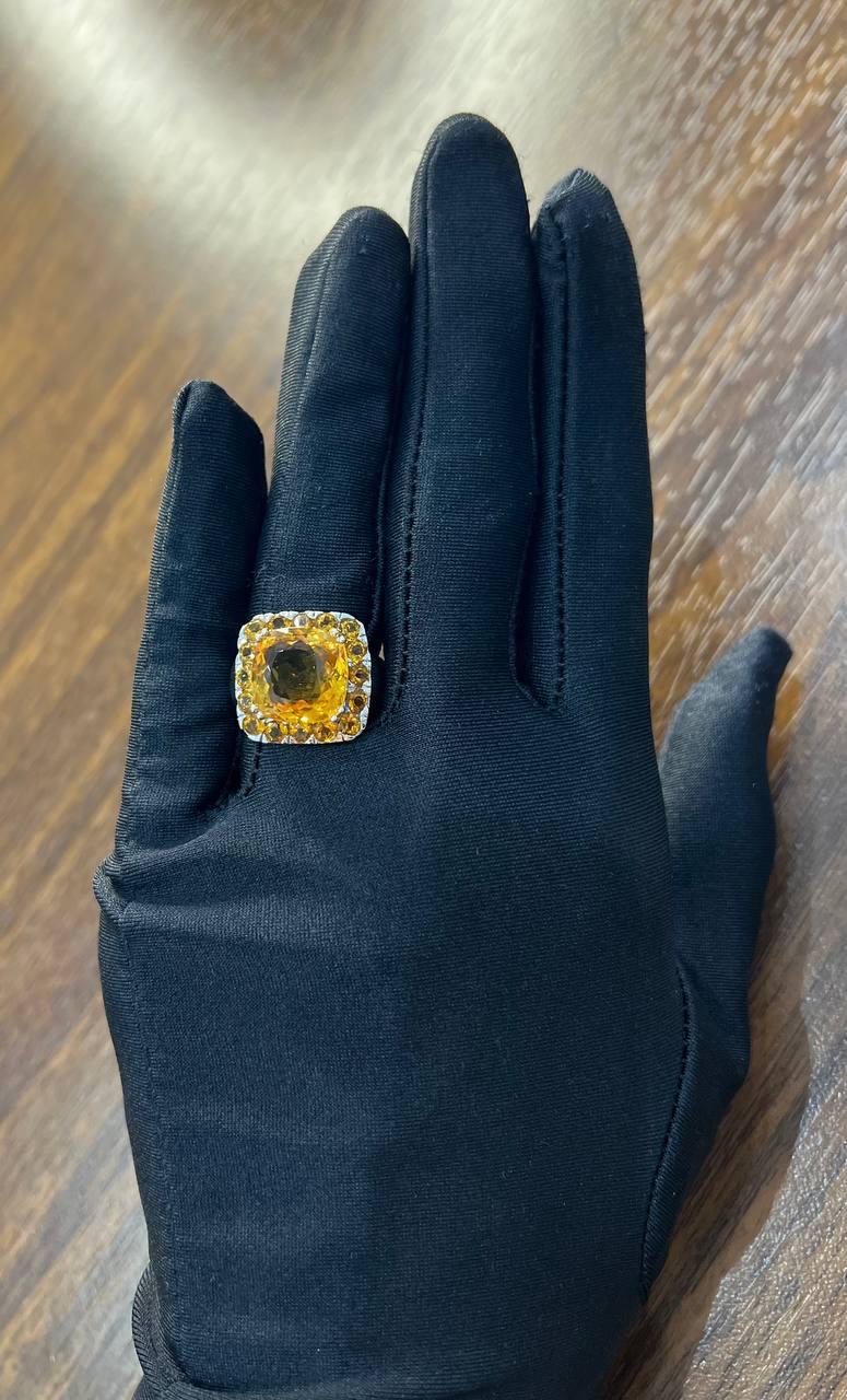 Amber Orange Citrine Halo Citrines 14K White Gold Statement Cocktail Ring
