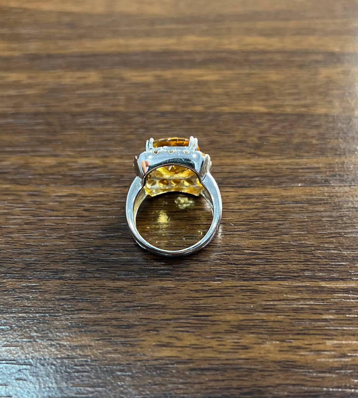 Amber Orange Citrine Halo Citrines 14K White Gold Statement Cocktail Ring