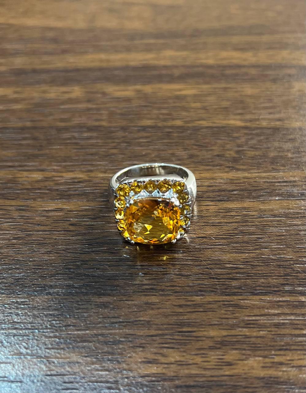 Amber Orange Citrine Halo Citrines 14K White Gold Statement Cocktail Ring