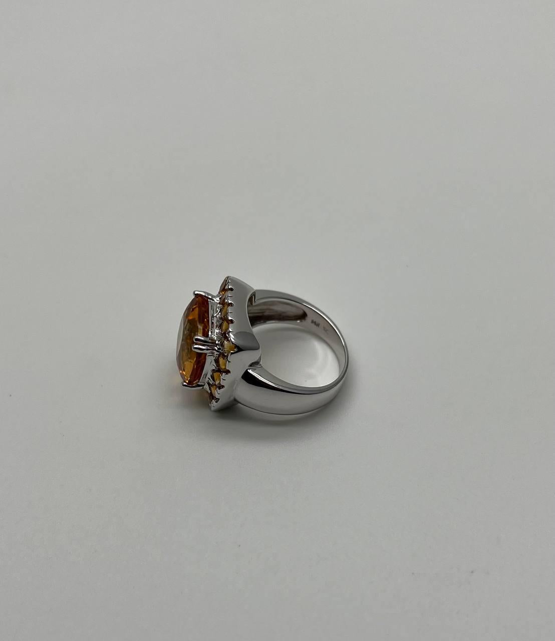 Amber Orange Citrine Halo Citrines 14K White Gold Statement Cocktail Ring