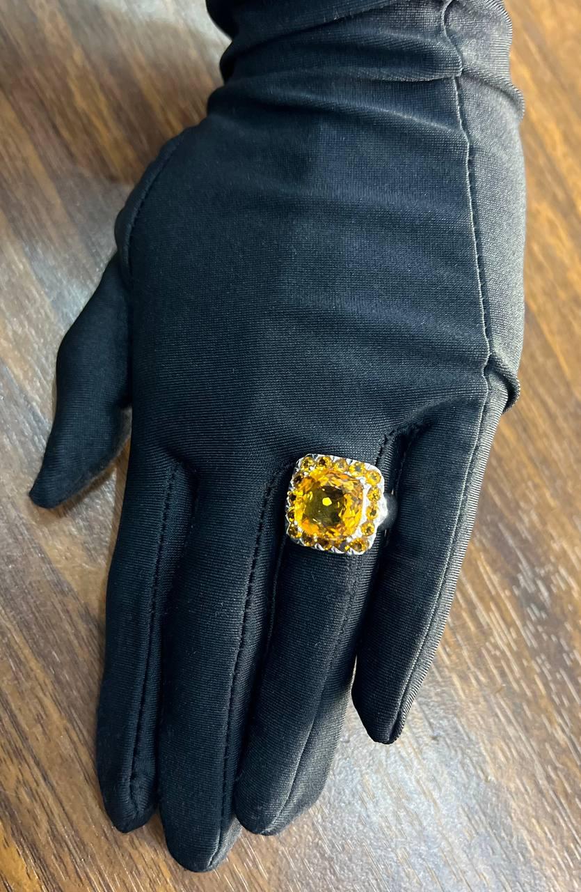 Amber Orange Citrine Halo Citrines 14K White Gold Statement Cocktail Ring