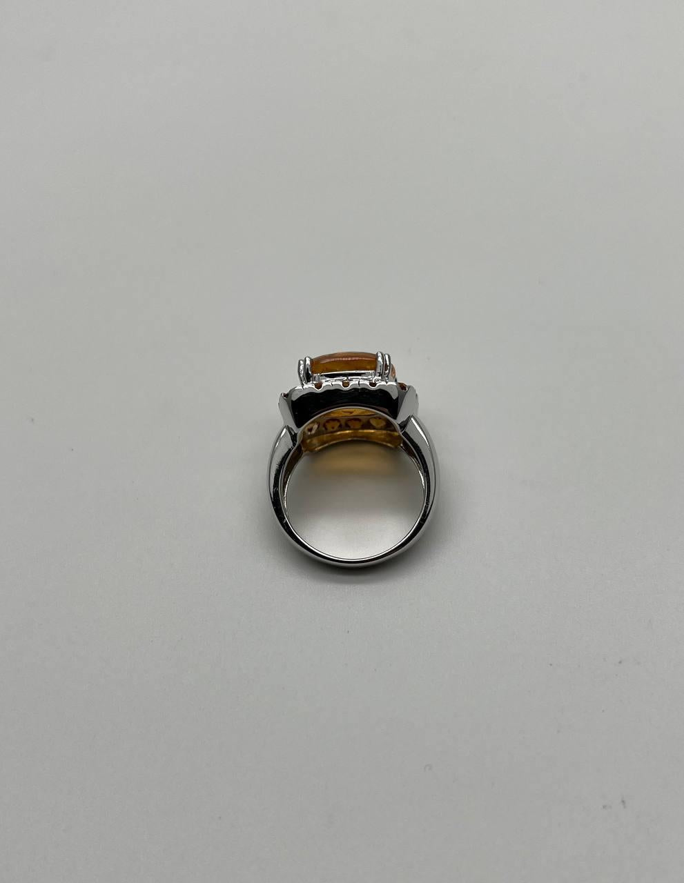 Amber Orange Citrine Halo Citrines 14K White Gold Statement Cocktail Ring