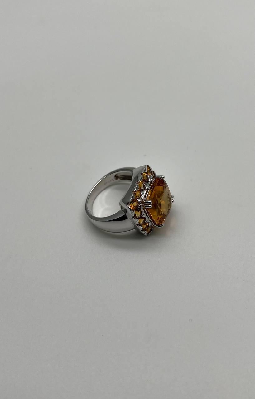 Amber Orange Citrine Halo Citrines 14K White Gold Statement Cocktail Ring