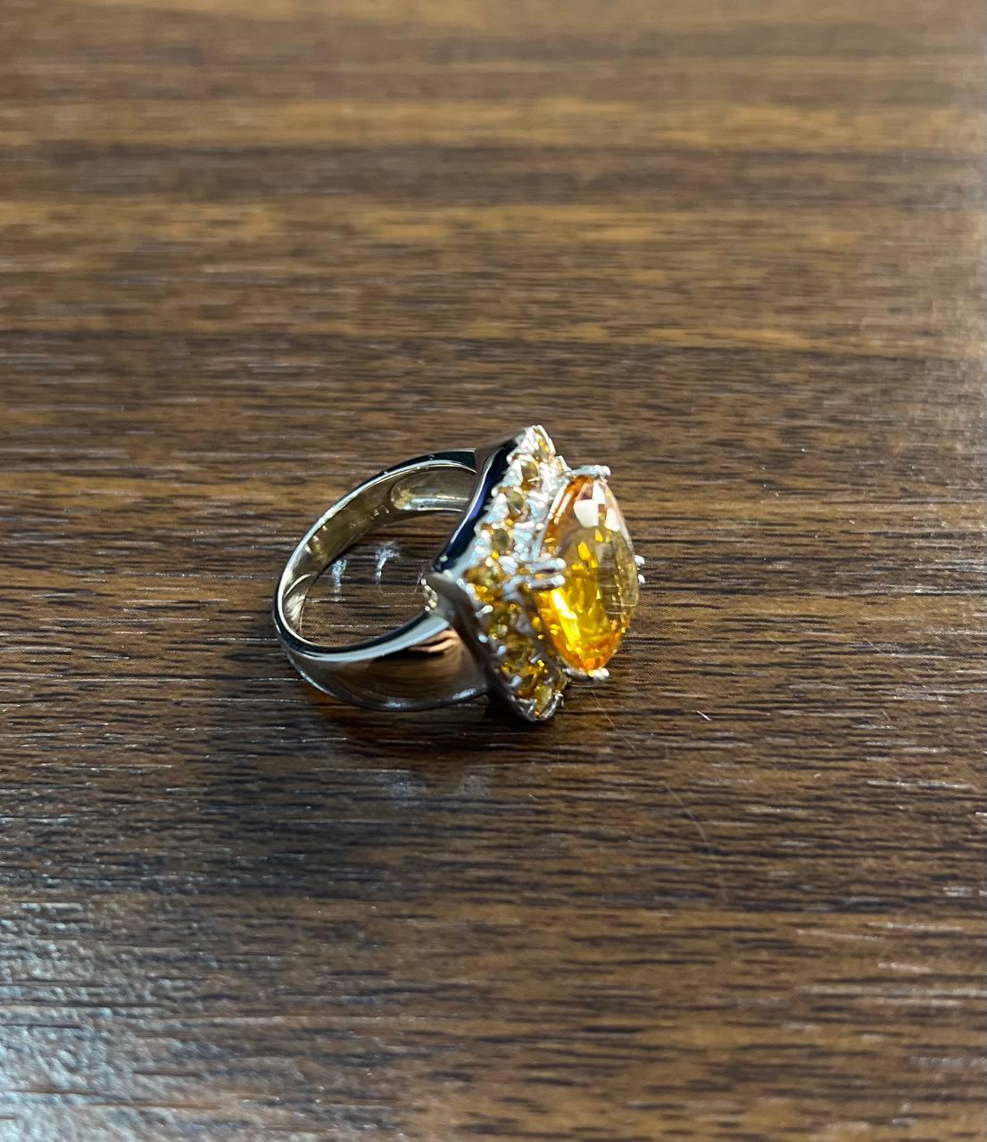 Amber Orange Citrine Halo Citrines 14K White Gold Statement Cocktail Ring