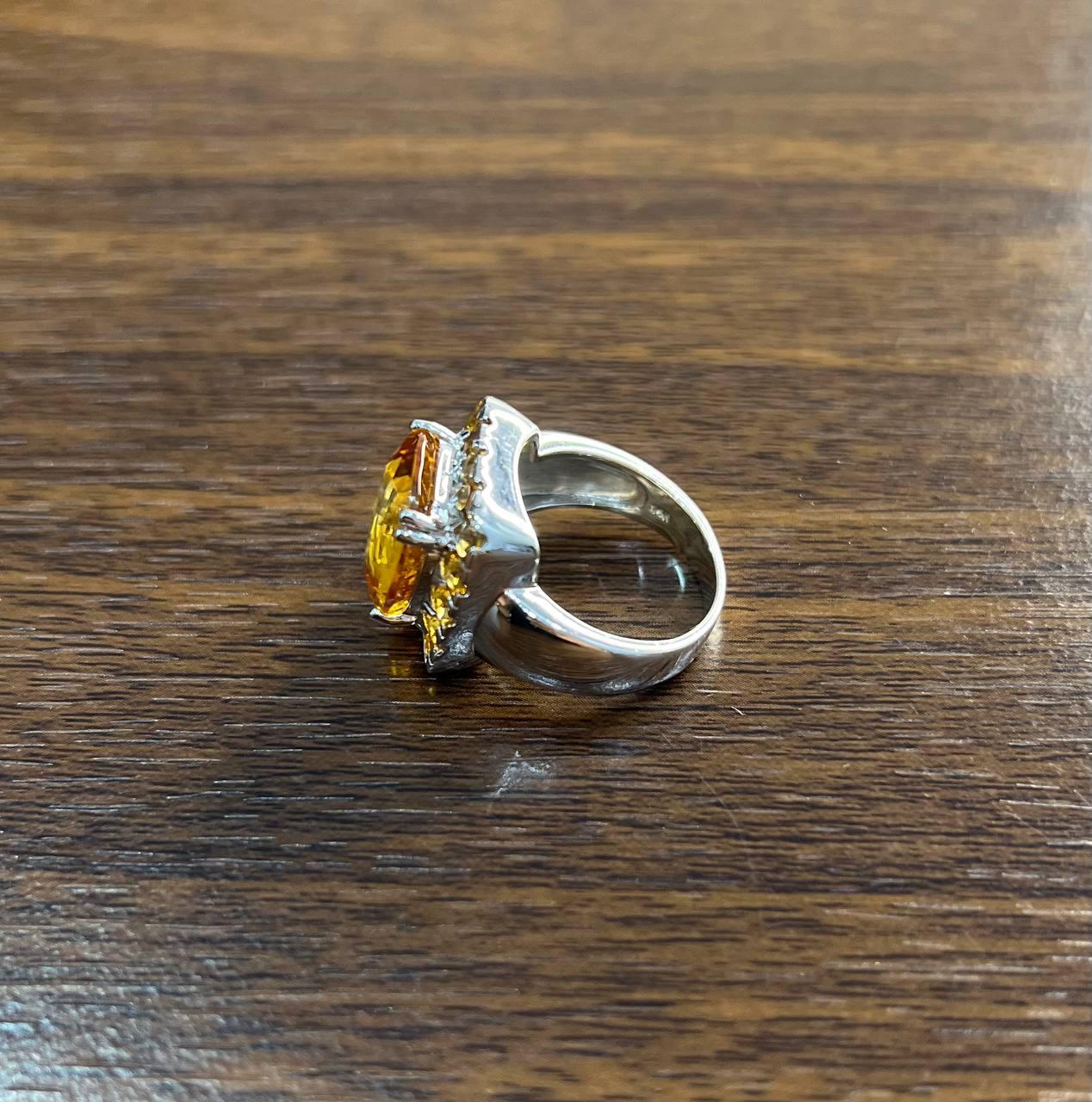 Amber Orange Citrine Halo Citrines 14K White Gold Statement Cocktail Ring