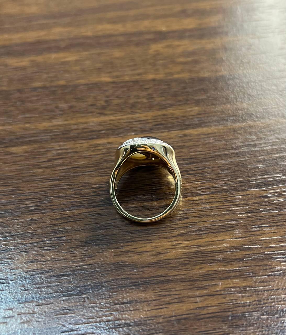 Black Onyx White Agate Yin Yang Motif White Diamond Halo 14K Gold Signet Ring