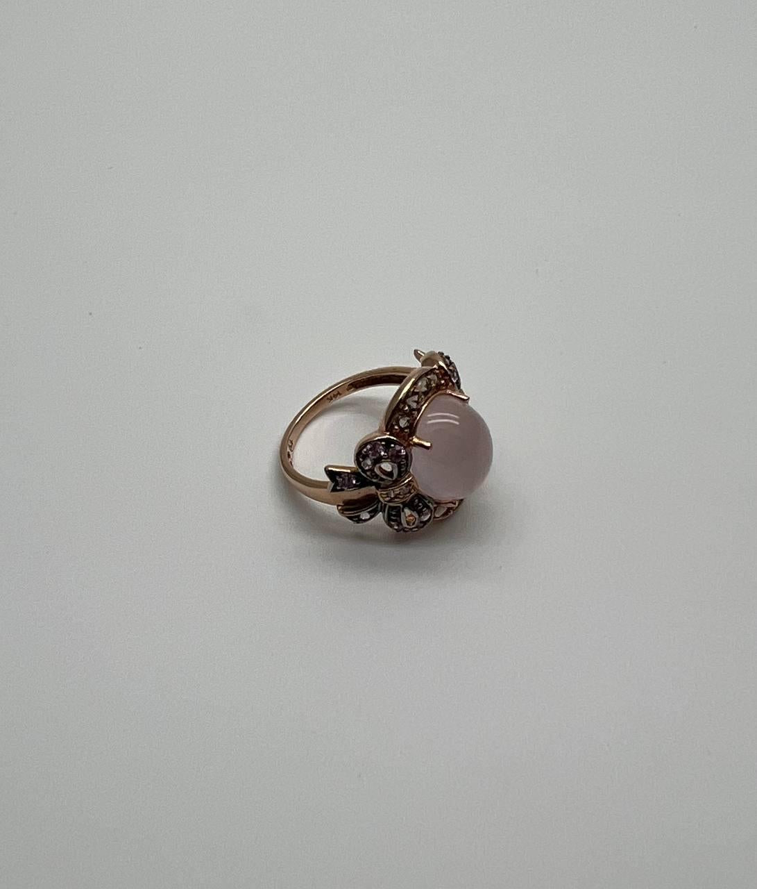 Oval Milky White Cabochon Agate Chalcedony Multi-Color Gemstone Gold Ring