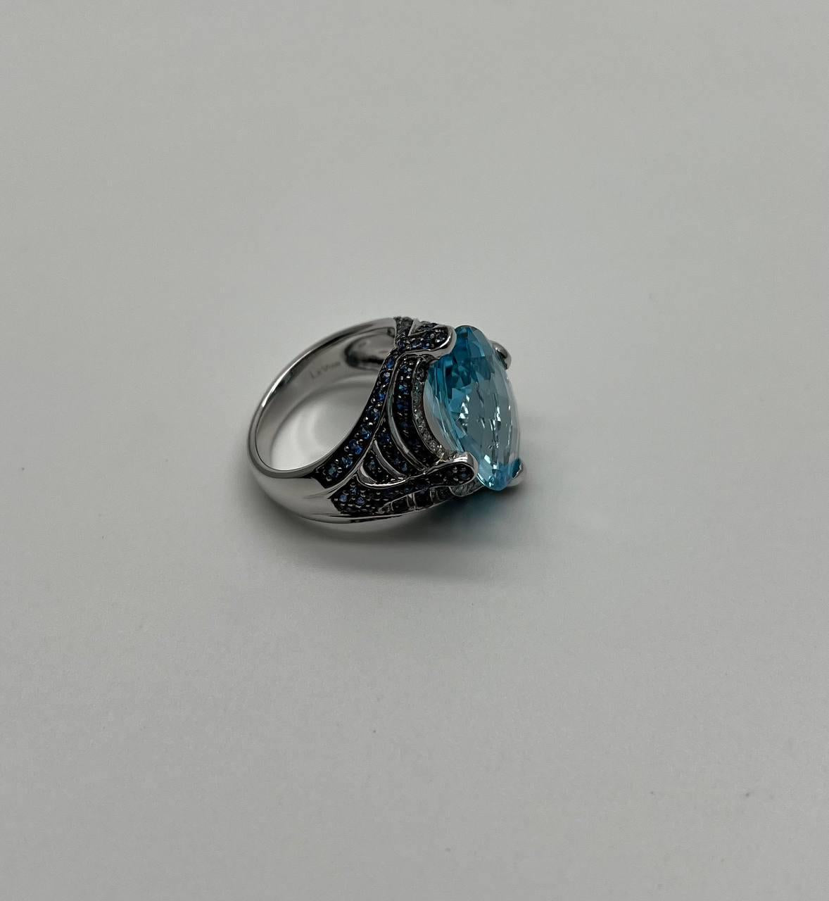 Oval Cut Blue Topaz Blue Sapphire White Diamonds Pave 14K White Gold Ring