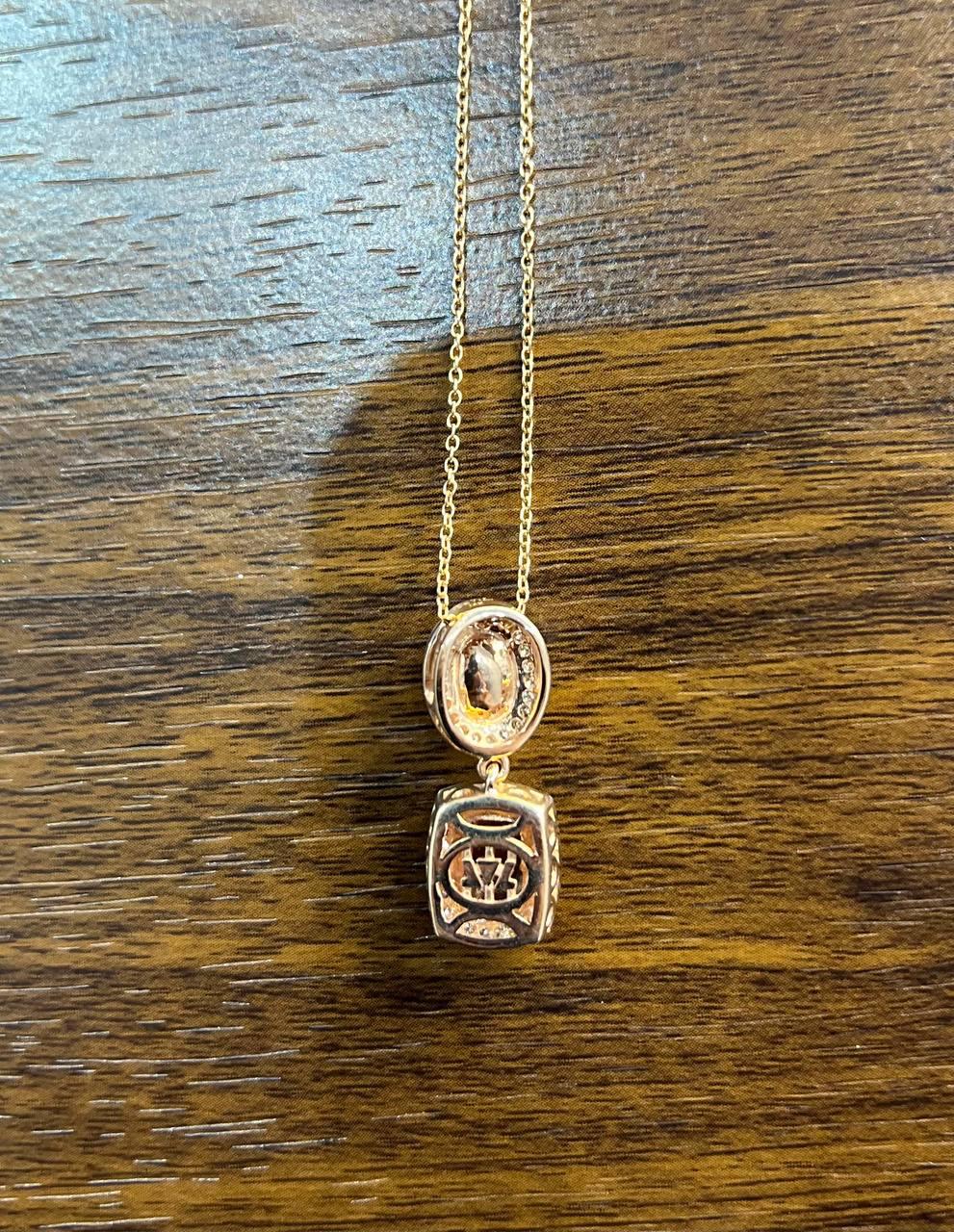 Peach Morganite Yellow White Opal White Diamond Halo Rose Gold Pendant Necklace