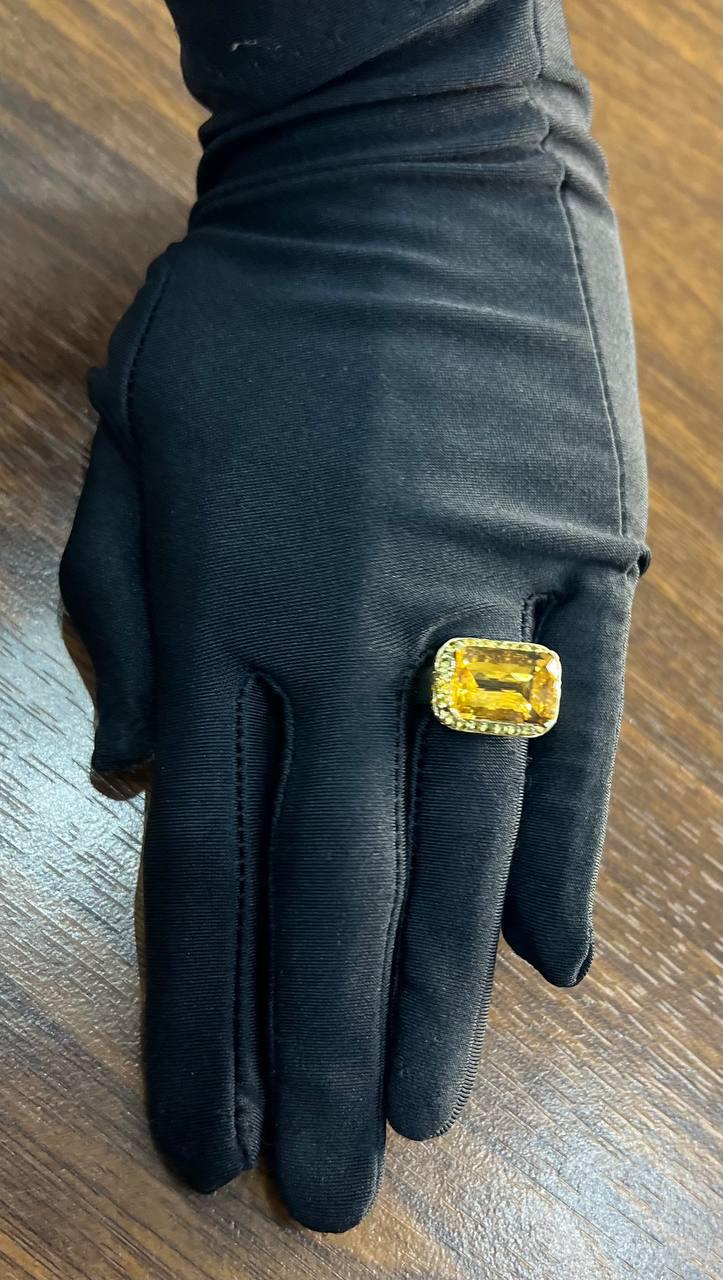 Amber Orange Citrine Yellow Champagne Diamond Halo Pave Set 10K Yellow Gold Ring