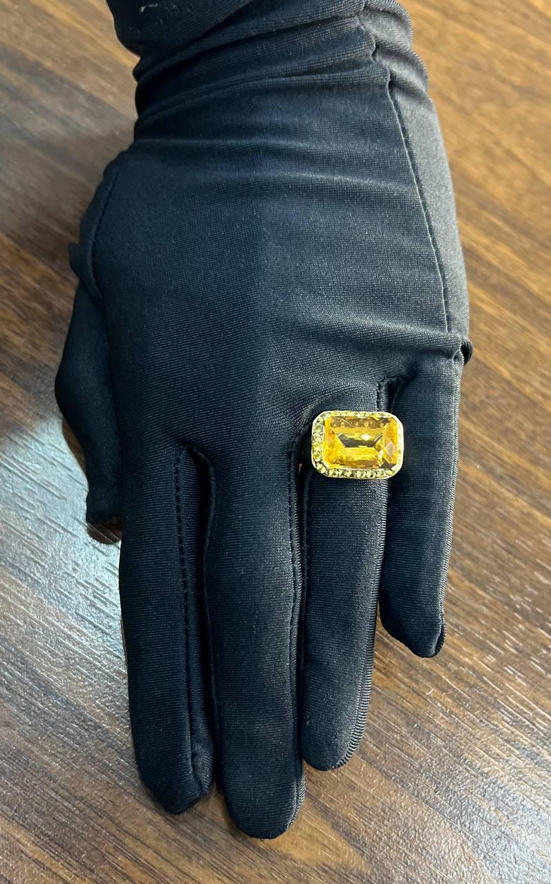 Amber Orange Citrine Yellow Champagne Diamond Halo Pave Set 10K Yellow Gold Ring