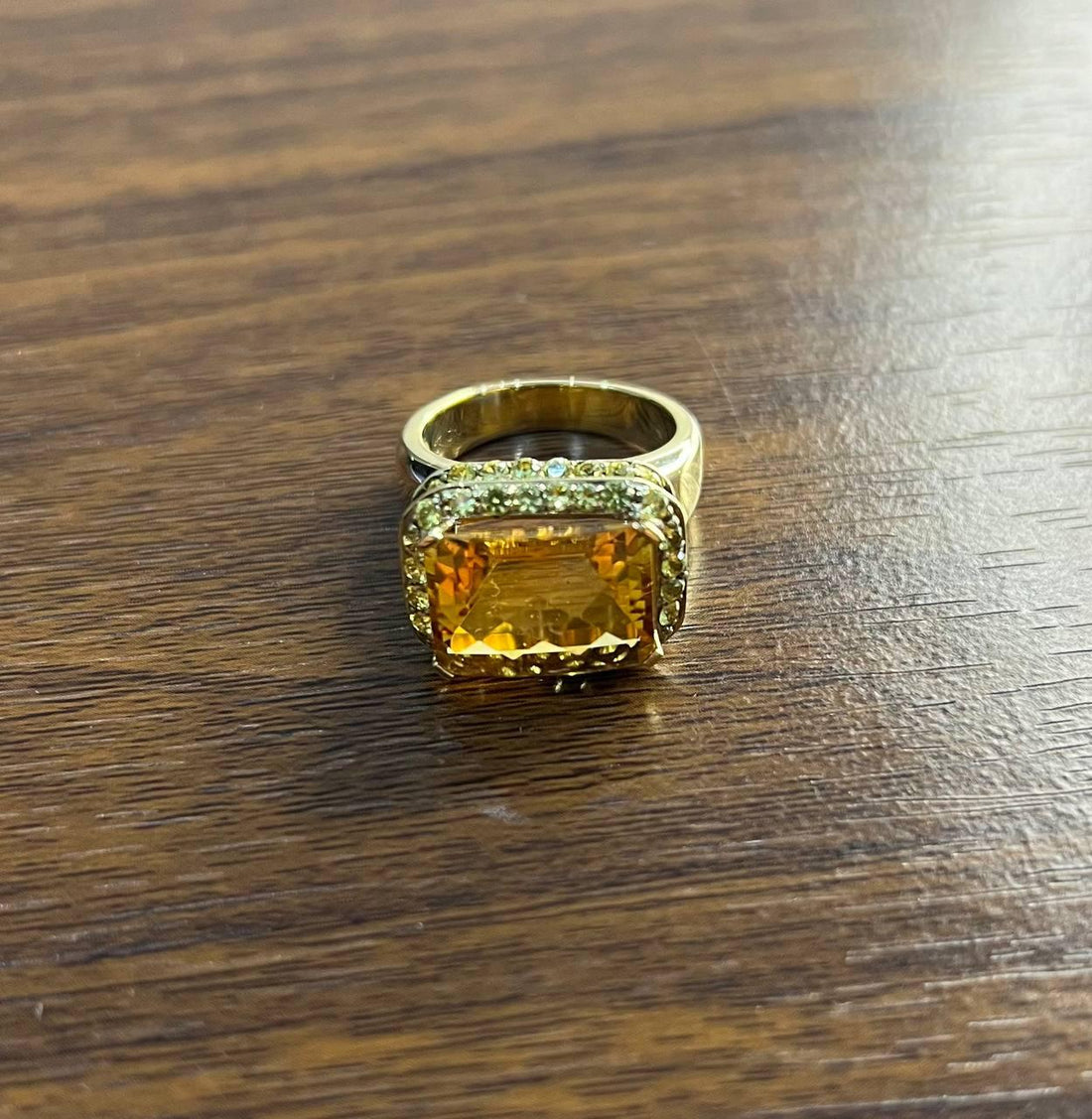 Amber Orange Citrine Yellow Champagne Diamond Halo Pave Set 10K Yellow Gold Ring