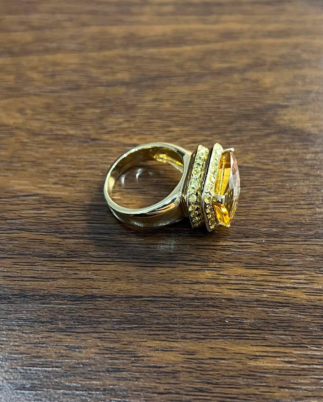 Amber Orange Citrine Yellow Champagne Diamond Halo Pave Set 10K Yellow Gold Ring