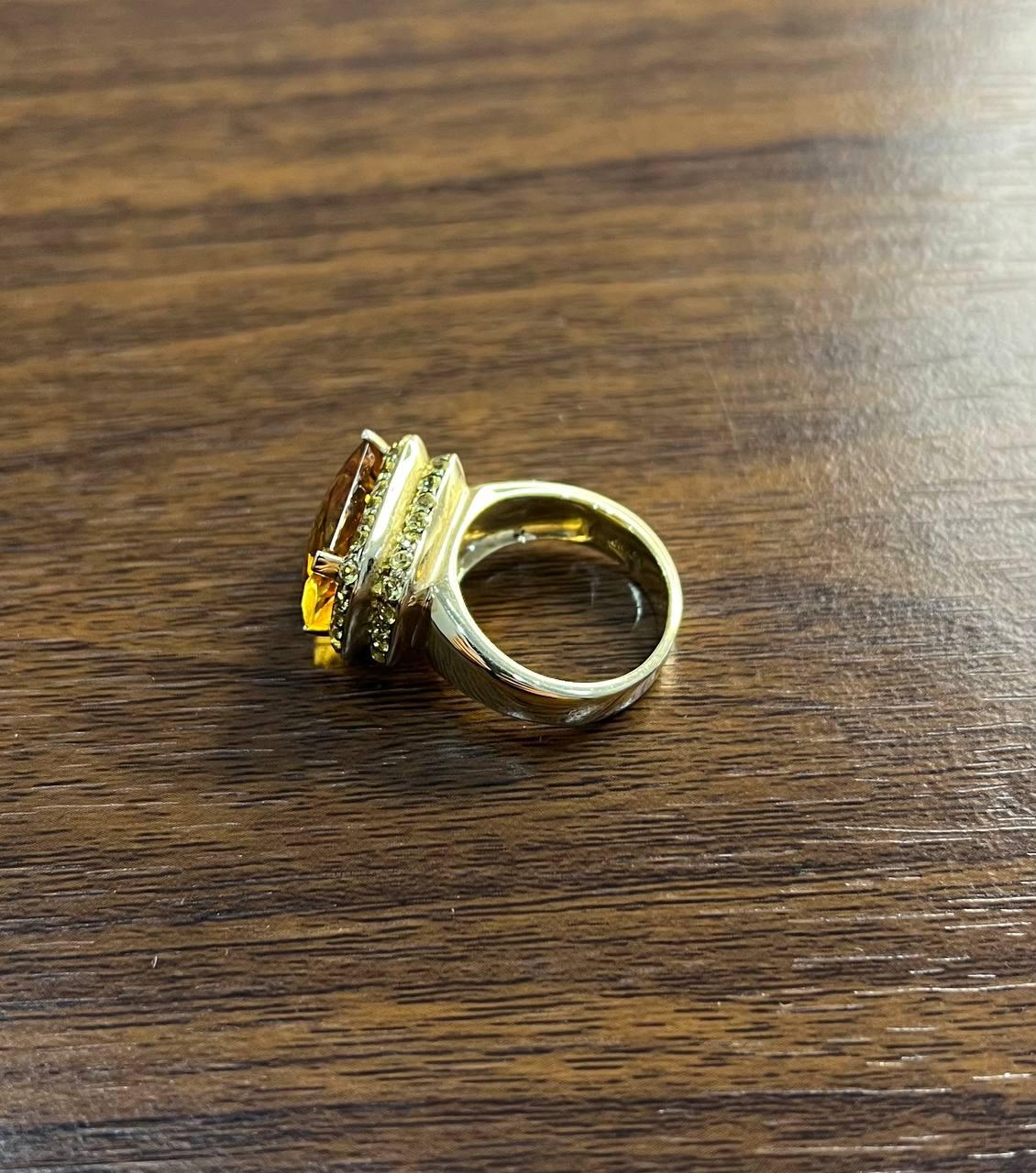 Amber Orange Citrine Yellow Champagne Diamond Halo Pave Set 10K Yellow Gold Ring