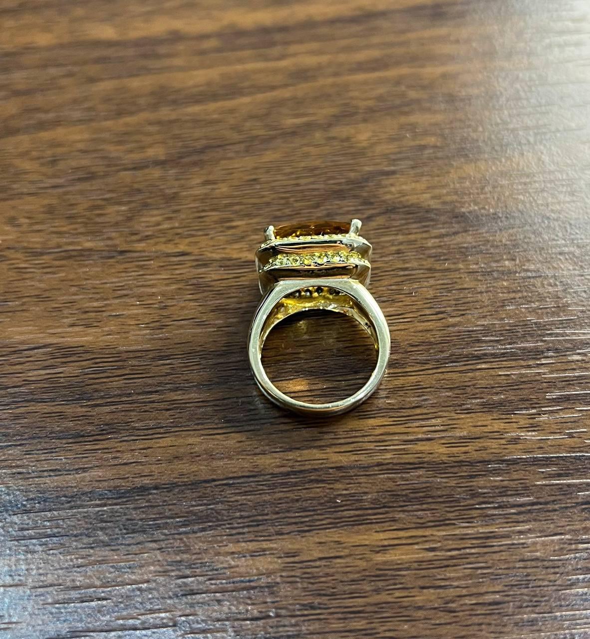 Amber Orange Citrine Yellow Champagne Diamond Halo Pave Set 10K Yellow Gold Ring