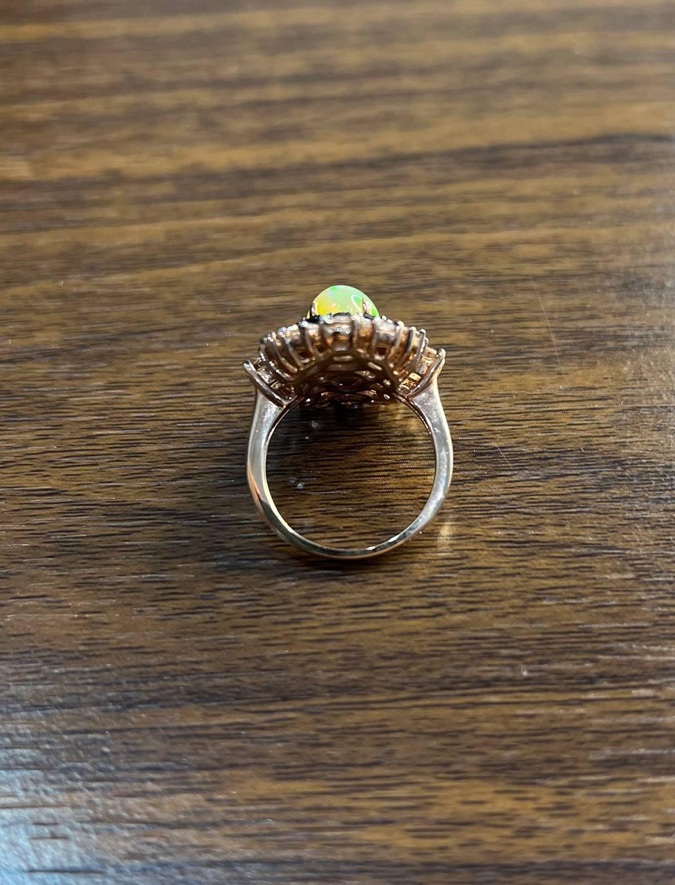 White Yellow Opal Black Diamond Halo Peach Morganite Rose Gold Statement Ring