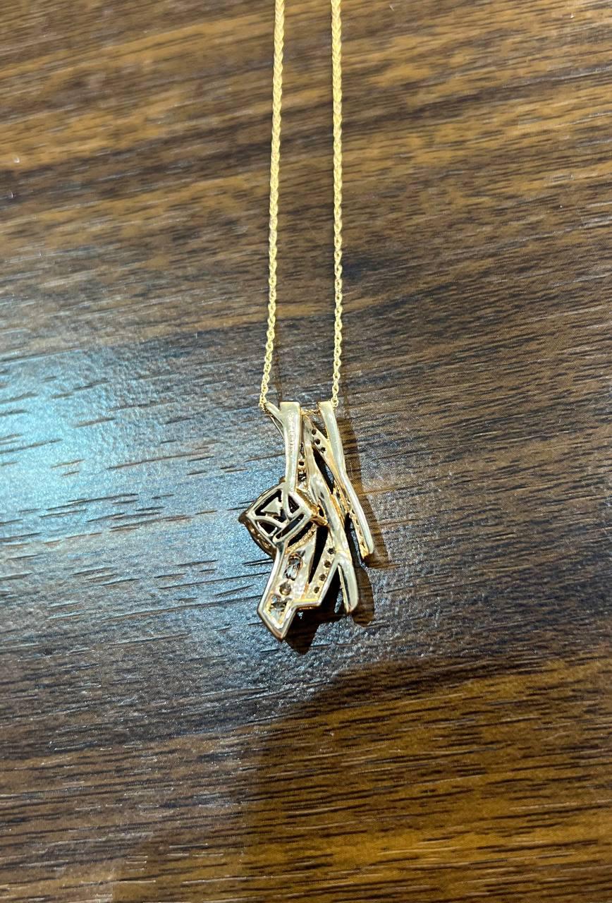 Square Cushion Red Garnet White Diamonds 14K Rose Gold Pendant Necklace