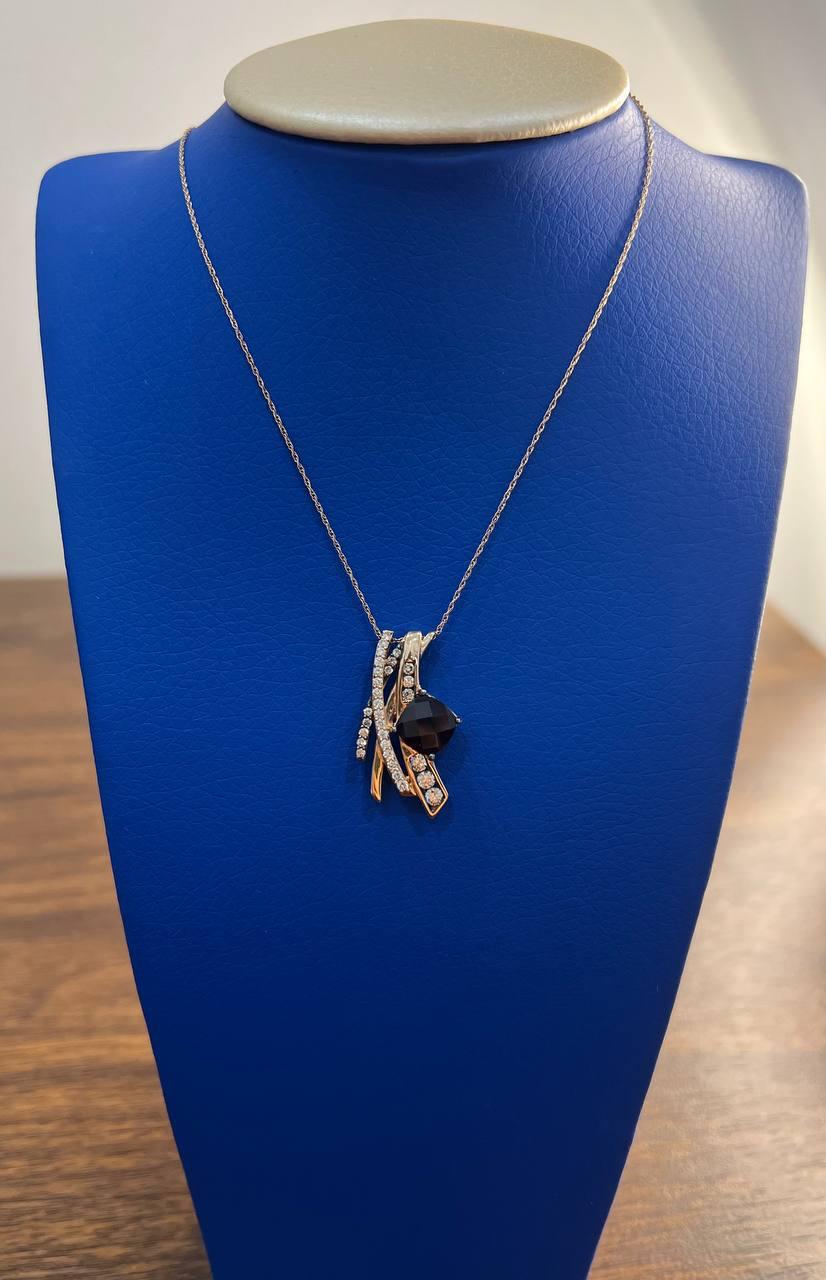 Square Cushion Red Garnet White Diamonds 14K Rose Gold Pendant Necklace