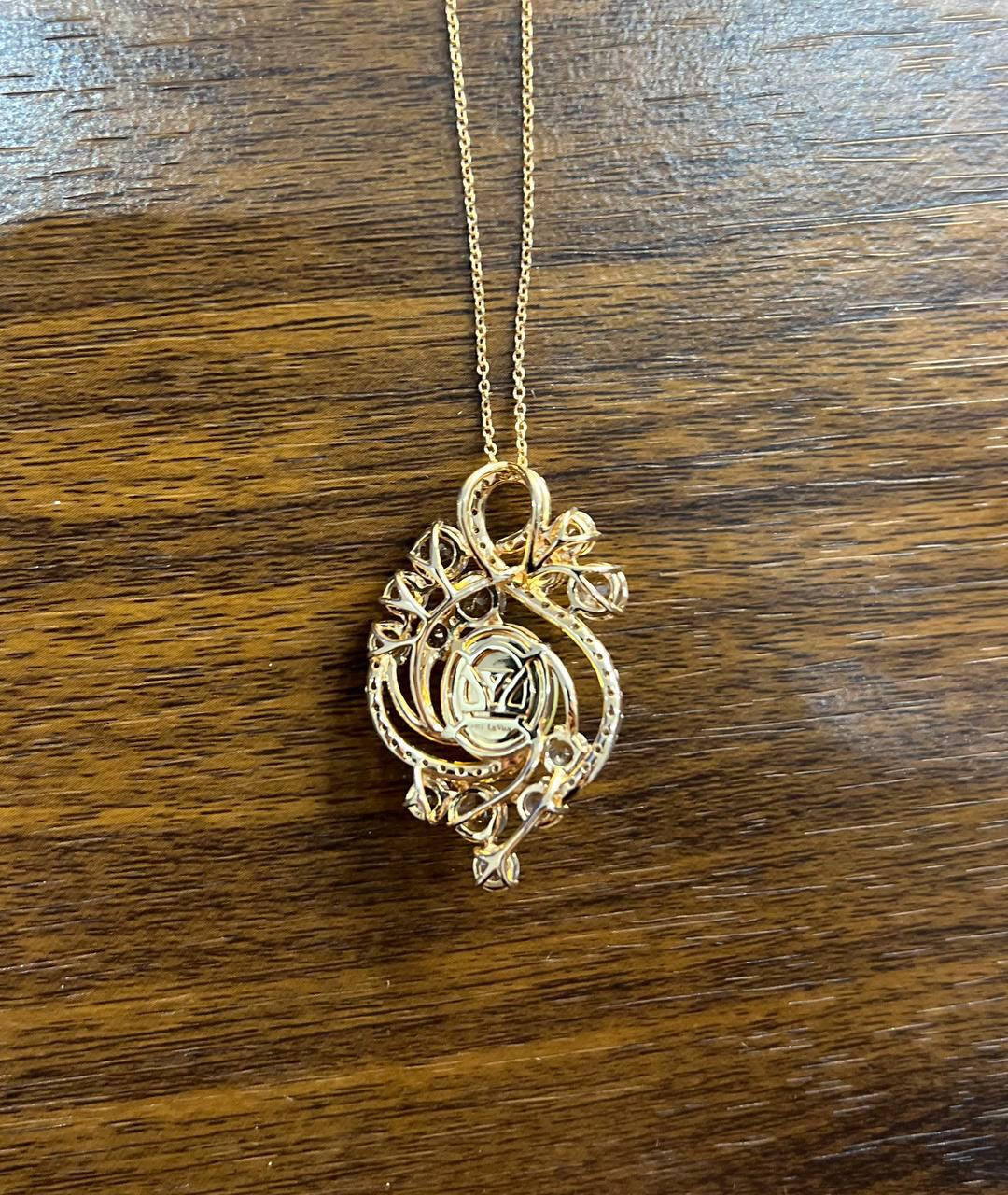 Yellow White Opal Peach Morganites White Diamonds 14K Rose Gold Pendant Necklace