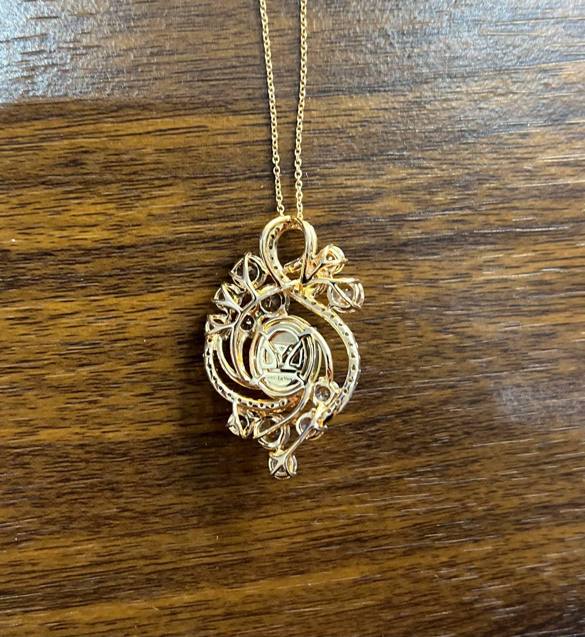 Yellow White Opal Peach Morganites White Diamonds 14K Rose Gold Pendant Necklace