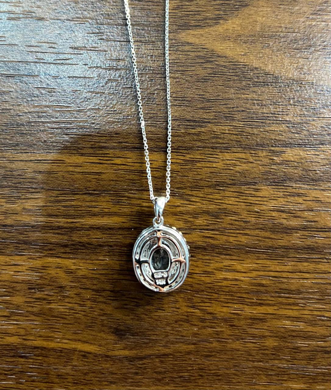 Light Blue Topaz White Diamond Halo 14K White Gold Statement Pendant Necklace